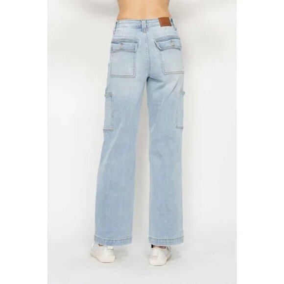 Judy Blue High RIse Stretch Denim Wide leg Cargo Jeans Size 31 - Picture 2 of 11
